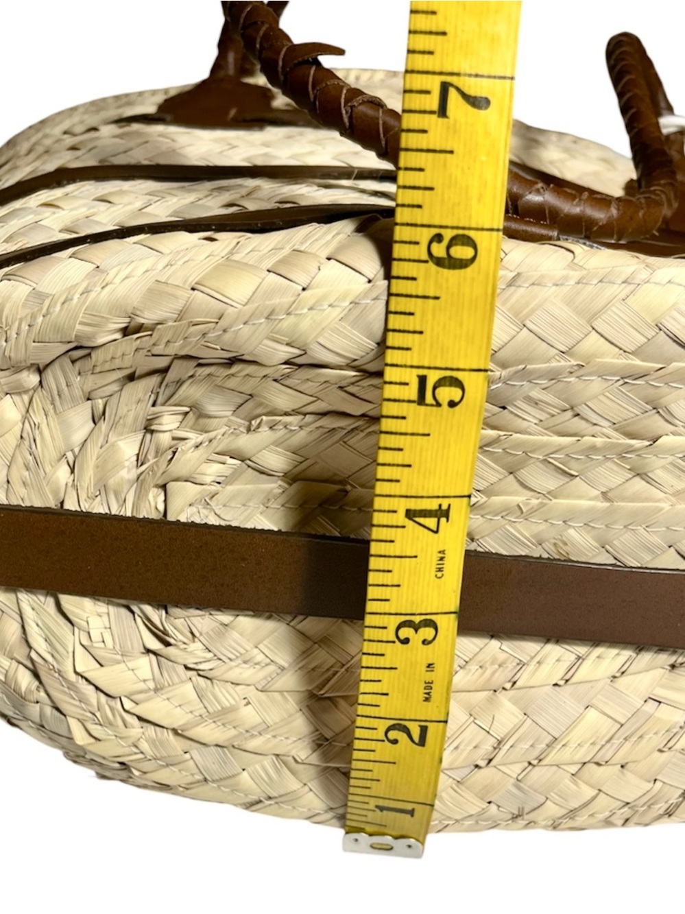 J.Jill Woven Straw Basket Tote Bag Brown Leather Trim Large Tassel Accents - Picture 7 of 8